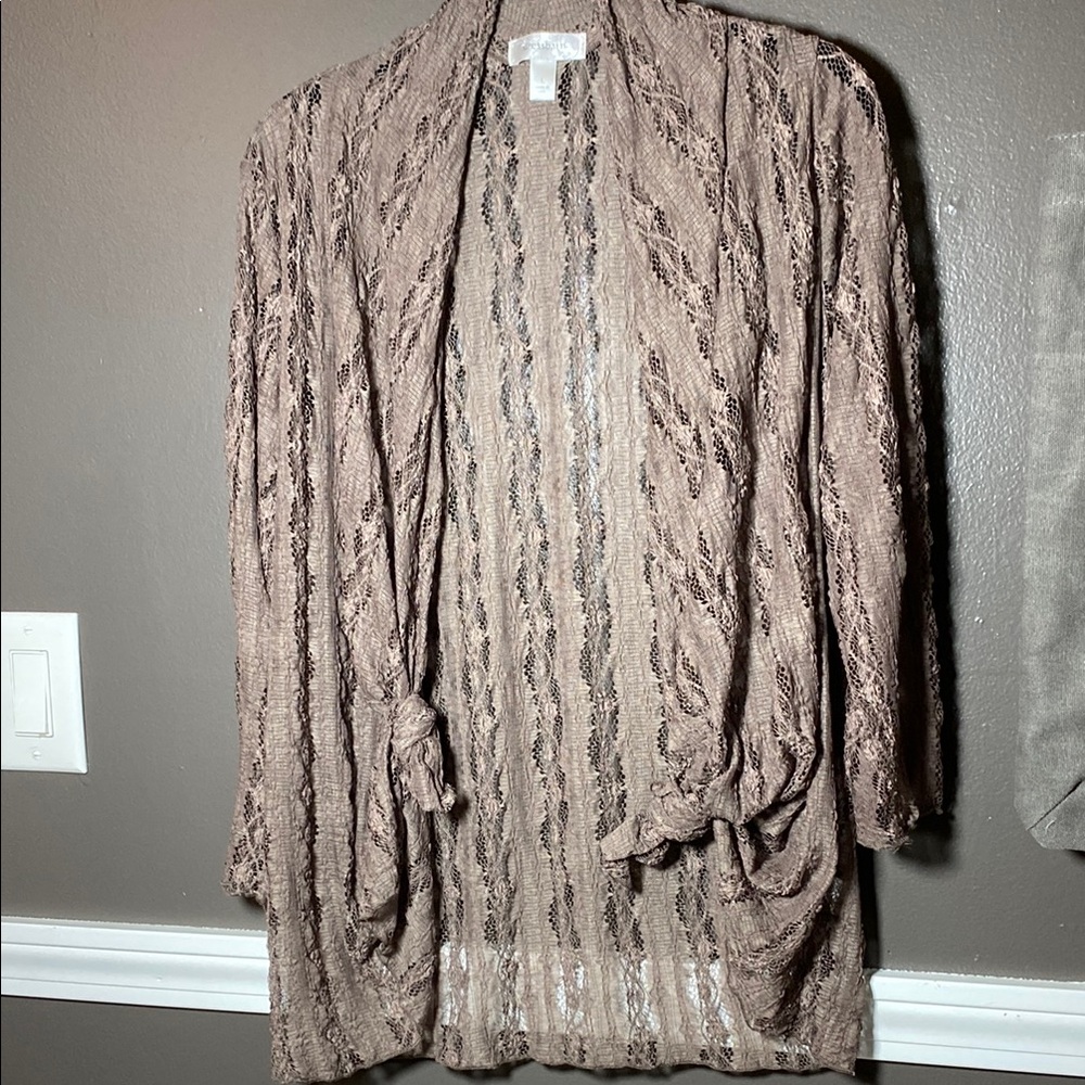 Taupe Brown Scalloped Edges Lace Women's Sweater